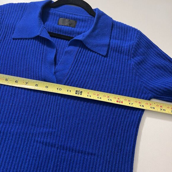 R+A Sweater Women’s XS Cashmere Royal Blue Ribbed Collared Pullover - Picture 6 of 7